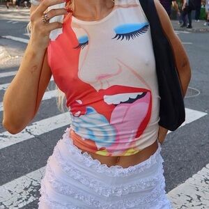 Miss Sixty Vintage Colorful Tongue and ice cream Graphic Sleeveless Top